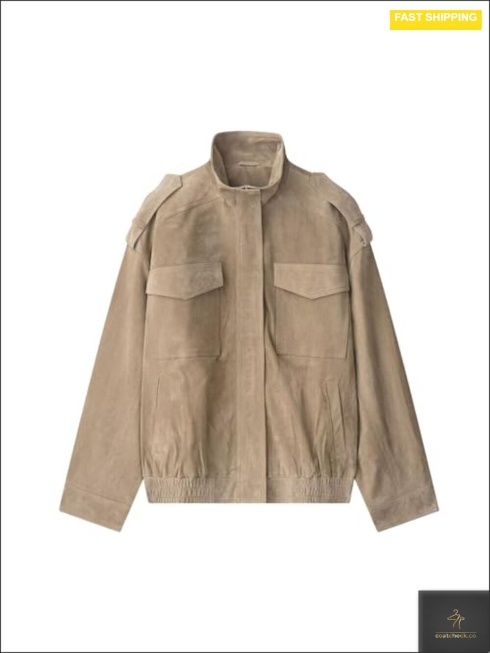 Faux Suede Vintage High Collar Oversized Bomber Jacket